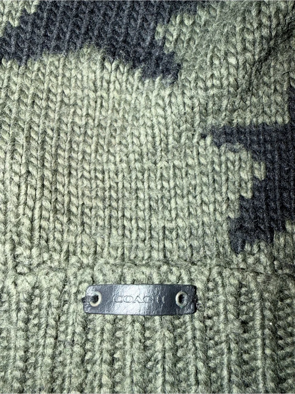 Women’s Coach Green Knit Pom Beanie with Star Pattern